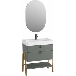 Krofam Тъмносив комплект подови шкафове Krofam Moss 70 см, вградена мивка Krofam Moss 70 см с отвор за смесител и огледало (145-0204+145-0500+145-0206)