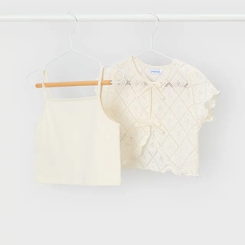 MAYORAL Тениска къс ръкав 2 части crochet Бежов цвят за мини момиче Mayoral