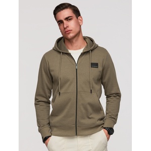Ombre Clothing Мъжки суитшърт без копчета с качулка и апликация - маслинен V4 OM-SSZP-0256 Ombre Clothing Ombre Clothing | Zelen | МЪЖЕ | S