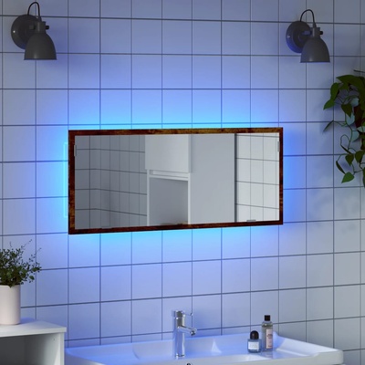 vidaXL LED огледало за баня опушен дъб 100x8, 5x37 cm (856272)