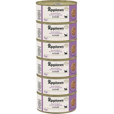 Applaws Консерва за котки с скумрия и сардина в бульон 6 x 70 г