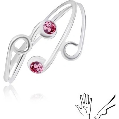 Šperky eshop strieborný prsteň 925 na ruku alebo nohu rozvetvené ramená s ružovými zirkónmi G21.12