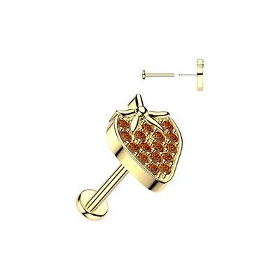 Šperky4U PUSH-IN zlacený piercing do ucha nebo brady jahůdka LB1158-GD