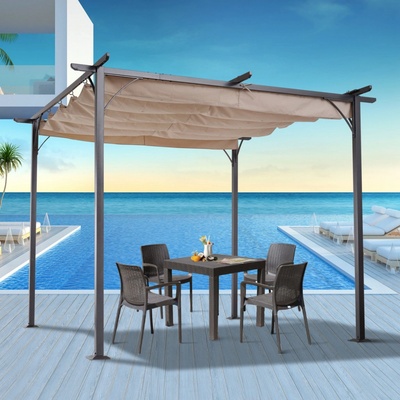 Goleto Zahradní hliníková pergola se zatahovací střechou H300 hnědá 3 x 3 x 2,23 m