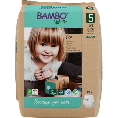 Bambo Nature Еко пелени тип гащи Bambo Nature - Pants, размер 5, XL, 11-17 kg, 19 броя, хартиена опаковка (1000021518)