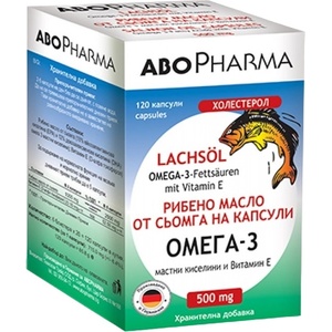 Abo Pharma Омега-3 Рибено масло от сьомга, 500 mg, 120 капсули, Abo Pharma (10003174)
