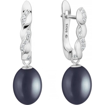 Gaura Pearls Stříbrné náušnice s černou perlou Gloria SK25476EL/B stříbrná černá