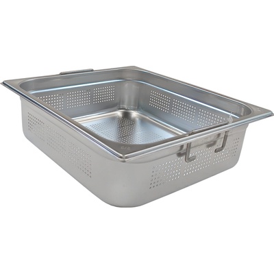 Děrovaná gastronádoba GN 2/3 s výsuvnými uchy - hloubka 100 mm, nerezová - Redfox GND 2/3-100 U