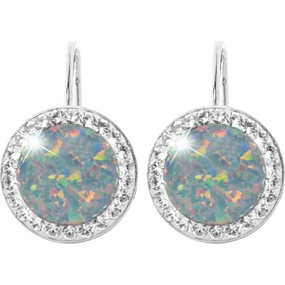 JSB bijoux s.r.o. Stříbrné náušnice klapky s kulatým opálem a krystaly Swarovski Australian Shadow velké (Stříbro 925/1000)