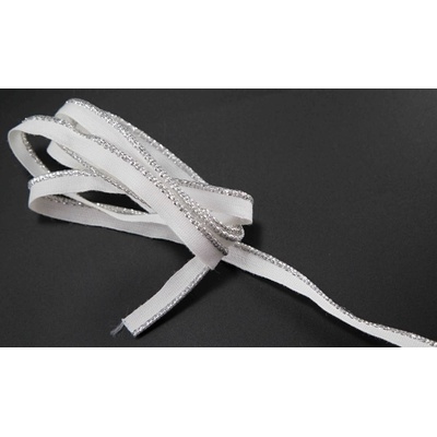Bavlnený výpustek - strieborná/bielá - šírka 1 cm