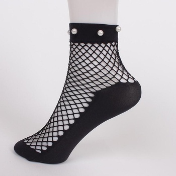 Image 1 of Къси мрежести чорапи в черно с бели перли