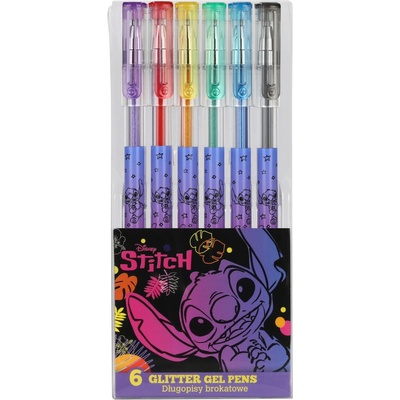 Coolpack Gélové perá s trblietkami Stitch Black 6 ks