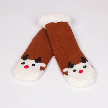 Image 1 of Детски коледни чорапи в кафяво с бяло еленче