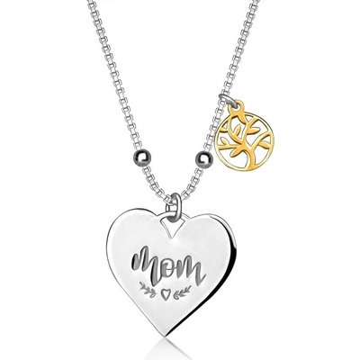 Šperky eshop Stříbrný přívěsek srdce, nápis mom , strom života, pérový kroužek R05.11