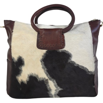 Кафява кожена чанта с косъм