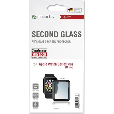 4SMARTS Извит Стъклен Протектор за Apple Watch 3/2/1 42 mm, 4Smarts 3D Glass, Черен (4S493319)