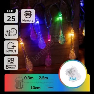 Aigostar - LED RGBY Външен гирлянд 25xLED/8 функции 3xAA 2, 5m IP44 капки (AI2162)