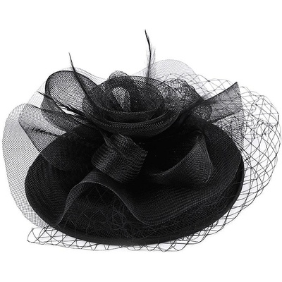 Prima-obchod Fascinátor / klobouček květ s peřím a francouzským závojem, barva 2 černá – Sleviste.cz