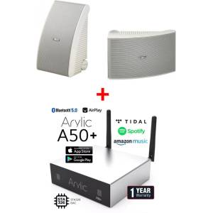 Tibo Комплект озвучаване за тераса 2x50W с ARYLIC A50+ стрийминг и Yamaha AW592 бели говорители (Pachet-A50+AW592WH)