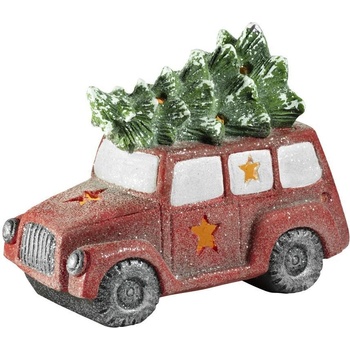 MagicHome Dekorace Vánoce Minivan se stromkem 1 LED 3xAAA keramika 35x19x29 cm