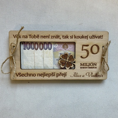 Dekorace z Česka Milion korun k narozeninám Jubileum: 50, Varianta: Vlastní podpis - (podpis pište do poznámky) - PLATBA PŘEDEM!