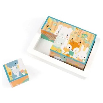 Janod - Дървен пъзел с кубчета - Горски животни (J05158)