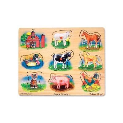 Melissa & Doug Детски дървен пъзел Melissa&Doug, Ферма, Със звуци, 30 х 22 х 1.5, Многоцветен, 000772102681