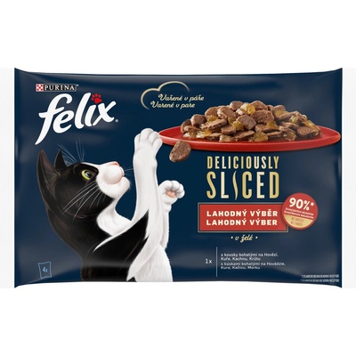 Felix Deliciously Sliced hovädzie, kuracie, kačica, morka v želé 4 x 80 g