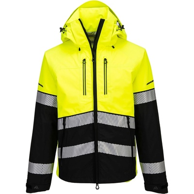 Portwest hi-vis ev4 ev465 / Мъжко светлоотразително софтшел яке с качулка - жълто/черно xxl (ev465ybrxxl)