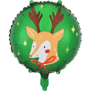 PartyDeco Фолиев балон - Коледно еленче, кръг, 45 см