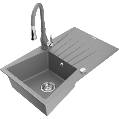 Mexen Cesar гранитна мивка с една камера с отцедник и кухненски кран Savita, (6514-71-672601-71)