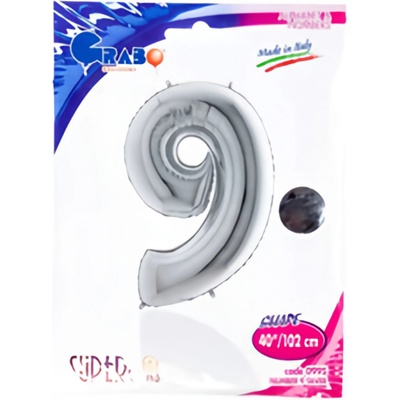 Grabo Balloons Balónek číslice 9 stříbrná 102cm fólie