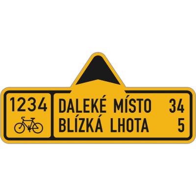 Dopravní značka IS19a Směrová tabule přímo s dvěma cíli pro cyklisty