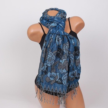 Image 1 of Син шал с рози и ресни