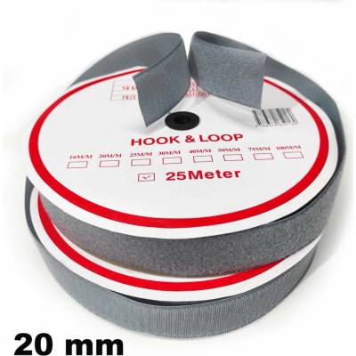 Pásek na suchý zip HÁČEK a SMYČKA SET šedý 20 mm balení 25 m