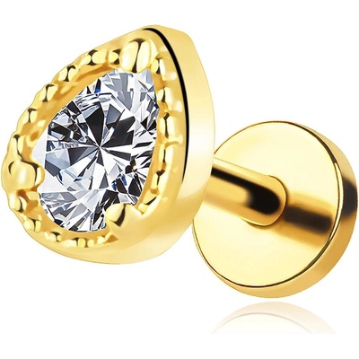 Šperky Eshop - Zlatý piercing labret 14K se zirkonem ve tvaru kapky S5GG275.66