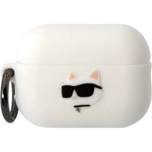  Силиконов калъф Karl Lagerfeld за AirPods Pro 2, 3D Logo NFT Choupette Head Silicone Case, С карабинер, Бял (KLAP2RUNCHH)