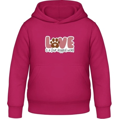 AWDis detská mikina s kapucňu Dizajn s témou Pes a Láska Zvodná ružová