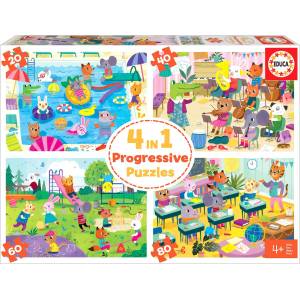 Educa - Puzzle 4x puzzle Deň v škole - 40 - 99 piese