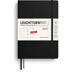 Leuchtturm1917 Weekly Calendar 2027 Medium (A5) - French, Black, Hardcover, 12 Months - January-December 2027, 1 week per double page with high ink compatibility - 400402 (400402)