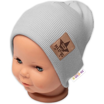 Baby Nellys Rebrovaná dvojvrstvová čiapka s lemom sivá