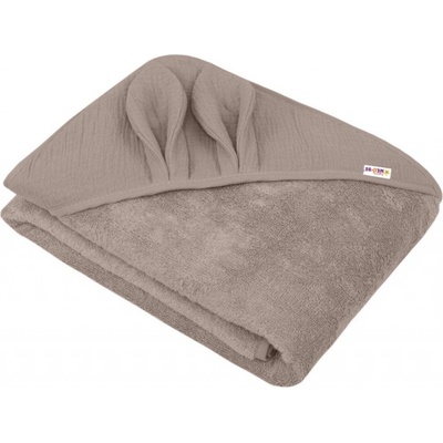 Baby Nellys Bambusová osuška s kapucňou RABBIT 100x100 cm béžová