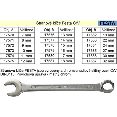 Festa očkoplochý klíč 9mm 17572