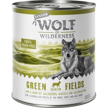 Wolf of Wilderness Икономична опаковка Wolf of Wilderness Senior 24 x 800 г - Green Fields агнешко и пилешко