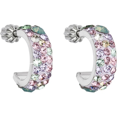 Pavona Stříbrné náušnice kruhy s krystaly Swarovski mix barev půlkruh 31118.3 Sakura