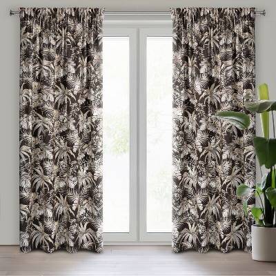 Takoy Závěs RODOS z měkkého sametu s potiskem exotických listů se stříbrnými prvky 140 x 270 cm-HF-405402 | 140 x 270 cm