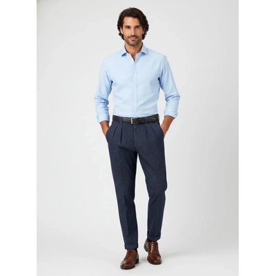 Alberto pánske modré Smart Linen nohavice wide fit cropped