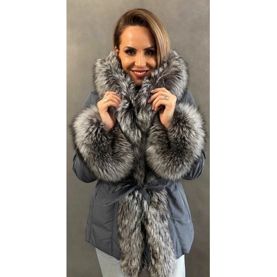 Max Original Leather Textilná bunda s pravou kožušinou LIONE grey