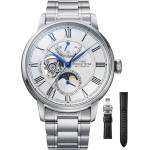 Orient Star RE-BT0005S - Автоматичен, Луна Фаза, Полускелетен, Бял Циферблат, 50ч Резерв, Стомана и Кожа Часовници