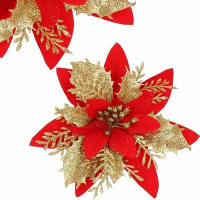 SPRINGOS Vánoční hvězda s klipem 13x13 cm zlato-červená CA0729-XG